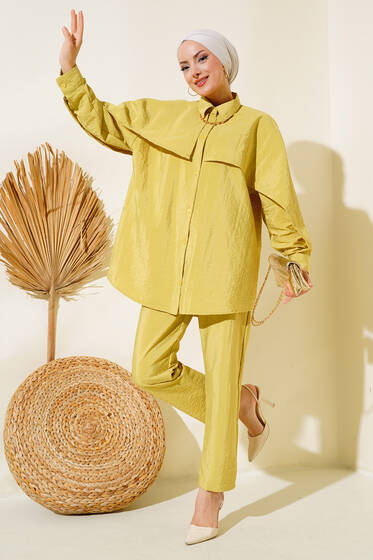 Omuz Ve Kolu Katlı İkili Takım Yağ Yeşili - İkili Takım