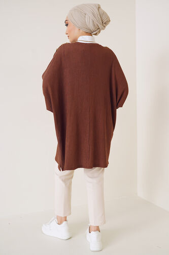 Omuz Zincir Detaylı Yarasa Kol Tunik Kahve - Tunik