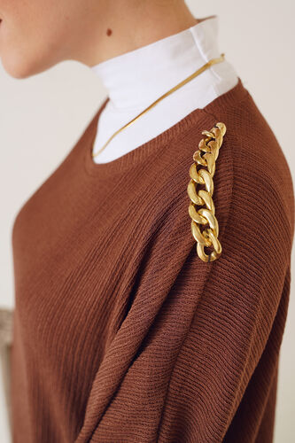 Omuz Zincir Detaylı Yarasa Kol Tunik Kahve - Tunik