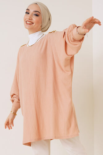 Omuz Zincir Detaylı Yarasa Kol Tunik Latte 