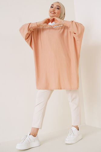 Omuz Zincir Detaylı Yarasa Kol Tunik Latte - Tunik