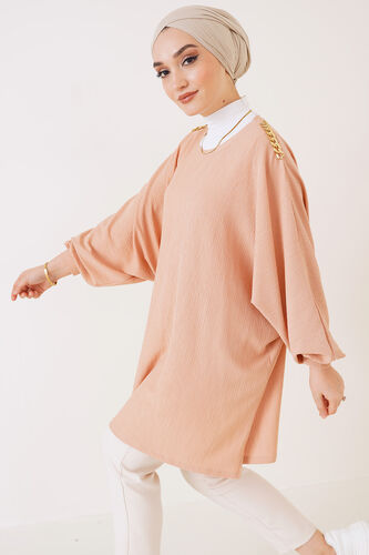 Omuz Zincir Detaylı Yarasa Kol Tunik Latte - Tunik