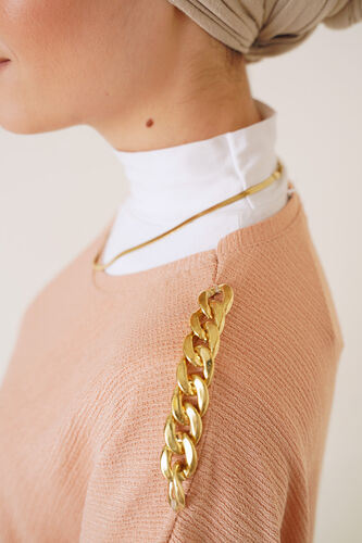 Omuz Zincir Detaylı Yarasa Kol Tunik Latte - Tunik