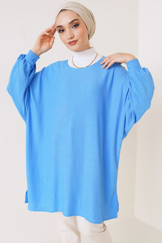 Omuz Zincir Detaylı Yarasa Kol Tunik Mavi 