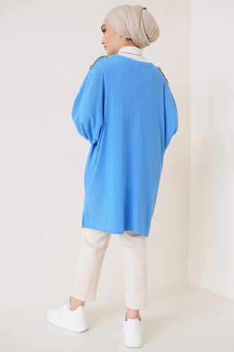 Omuz Zincir Detaylı Yarasa Kol Tunik Mavi - Tunik