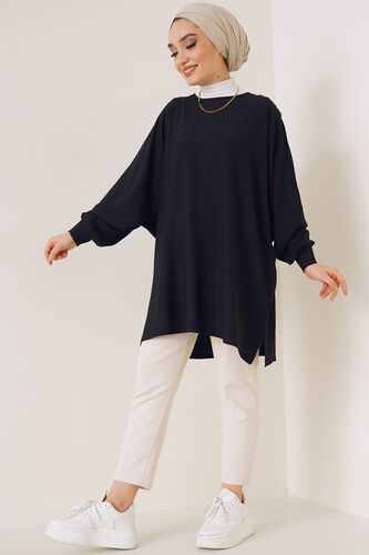 Omuz Zincir Detaylı Yarasa Kol Tunik Siyah - Tunik