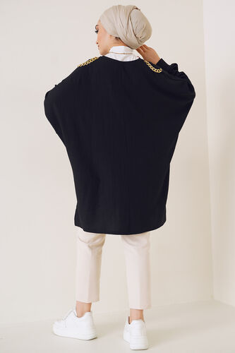 Omuz Zincir Detaylı Yarasa Kol Tunik Siyah - Tunik