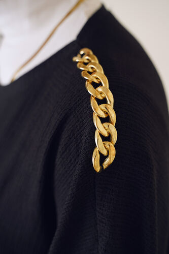 Omuz Zincir Detaylı Yarasa Kol Tunik Siyah - Tunik