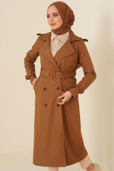 Omuzları Apoletli Trençkot Latte - Trençkot