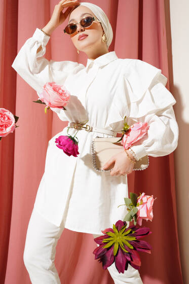 Omuzları Kat Kat Tunik Ekru - Tunik