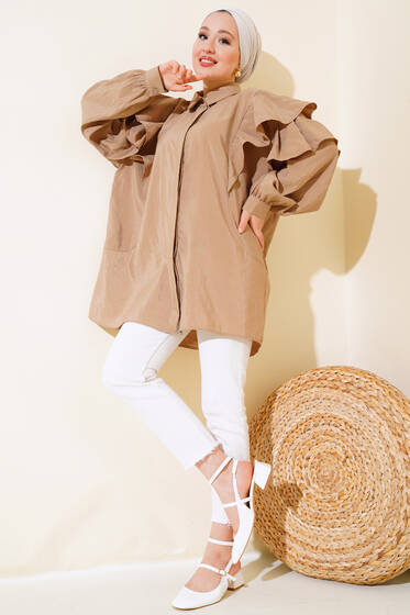 Omuzları Kat Kat Tunik Latte - Tunik