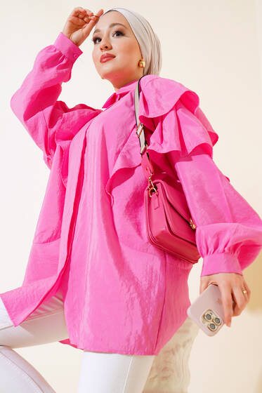 Omuzları Kat Kat Tunik Pembe - Tunik