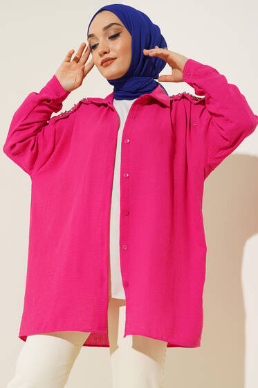 Omuzu Patlı Taşlı Gömek Fusya - Gömlek