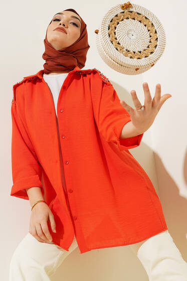 Omuzu Patlı Taşlı Gömek Oranj - Gömlek