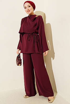 Omuzu Şal Detaylı İkili Takım Bordo - WENNA DESIGN