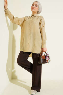 Omuzu Taş Sıralı Gömlek Bej - Gömlek