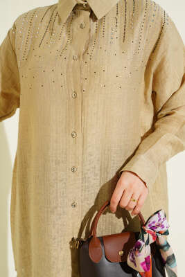 Omuzu Taş Sıralı Gömlek Bej - Gömlek