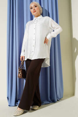 Omuzu Taş Sıralı Gömlek Beyaz - Gömlek