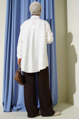 Omuzu Taş Sıralı Gömlek Beyaz - Gömlek