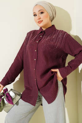 Omuzu Taş Sıralı Gömlek Magenta - NEVA MODA