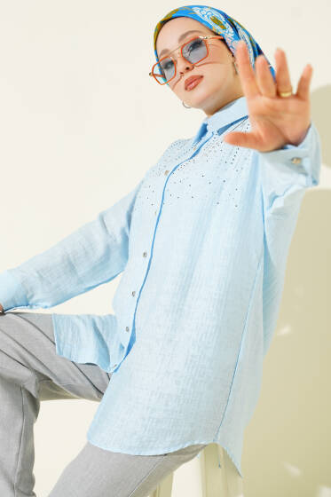 Omuzu Taş Sıralı Gömlek Mavi - Gömlek