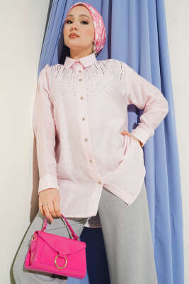 Omuzu Taş Sıralı Gömlek Pembe - NEVA MODA