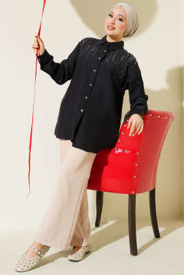 Omuzu Taş Sıralı Gömlek Siyah - Gömlek