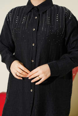 Omuzu Taş Sıralı Gömlek Siyah - Gömlek