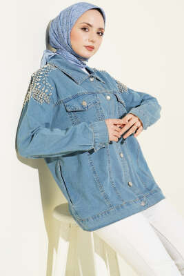 Omuzu Taşlı Cepli Kot Ceket Kot Mavisi - ZAMANE (QSS)