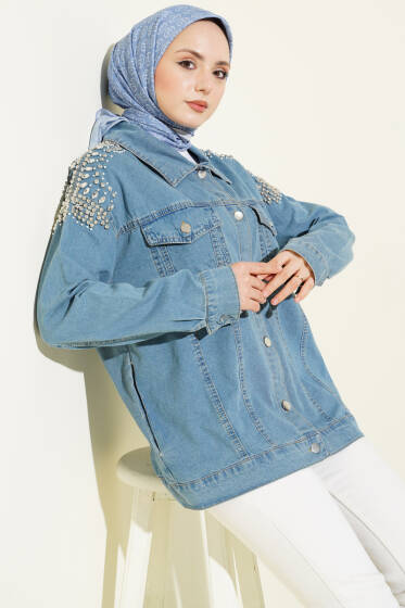 Omuzu Taşlı Cepli Kot Ceket Kot Mavisi - Ceket