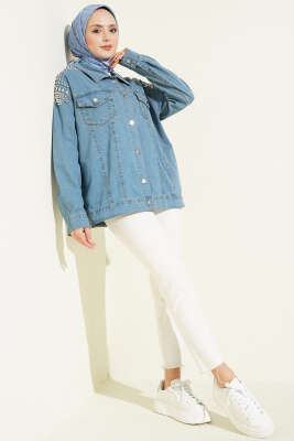 Omuzu Taşlı Cepli Kot Ceket Kot Mavisi - Ceket