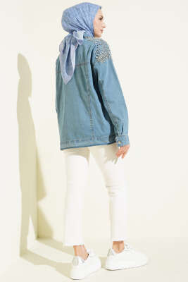 Omuzu Taşlı Cepli Kot Ceket Kot Mavisi - Ceket