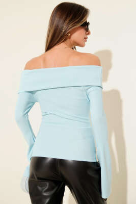 Omzu Açık Fermuarlı Bluz Bebe Mavi - Yılın Fırsatı