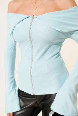 Omzu Açık Fermuarlı Bluz Bebe Mavi - Yılın Fırsatı