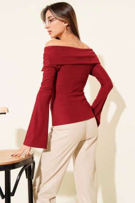 Omzu Açık Fermuarlı Bluz Bordo - Yılın Fırsatı
