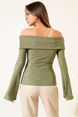 Omzu Açık Fermuarlı Bluz Çağla Yeşili - Yılın Fırsatı