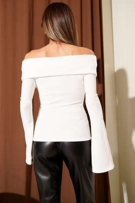 Omzu Açık Fermuarlı Bluz Ekru - Yılın Fırsatı