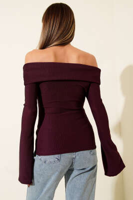 Omzu Açık Fermuarlı Bluz Mürdüm - Yılın Fırsatı