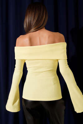 Omzu Açık Fermuarlı Bluz Sarı - Yılın Fırsatı