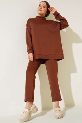 Omzu Çıtçıtlı Scuba İkili Takım Kahve 