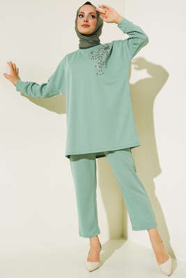 Omzu Parlak Taşlı İkili Takım Mint 