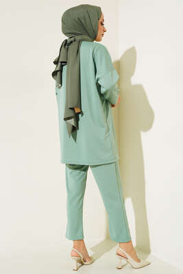 Omzu Parlak Taşlı İkili Takım Mint - Tesettür Elbise