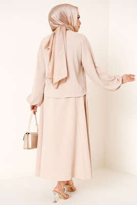 Omzu Pileli Anvelop İkili Takım Bej - İKİLİ TAKIM