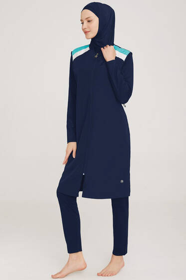Omzu Şerit Detaylı Tesettür Mayo Koyu Lacivert - Tesettür Mayo
