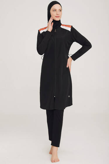 Omzu Şerit Detaylı Tesettür Mayo Siyah - Tesettür Mayo