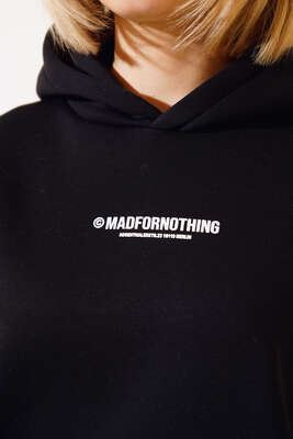 Ön Arka Baskılı Kapüşonlu Sweatshirt Siyah - Kadın Giyim Modelleri