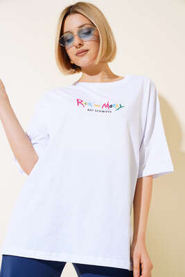 Ön Arka Baskılı T-shirt Beyaz - Kadın Giyim Modelleri