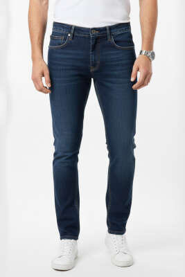 Ön Arka Cepli Likralı Erkek Kot Pantolon Lacivert - DEEP BROWN