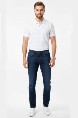 Ön Arka Cepli Likralı Erkek Kot Pantolon Lacivert - Erkek Jean