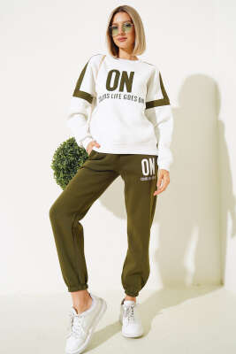 ON Baskılı Üç İplik Sweat İkili Takım Haki - YÖNE TEKSTİL